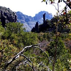 Looking across the Chisos Mountains at The Boot formation in Big Bend National Park
