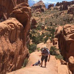 Hiking through a canyon
