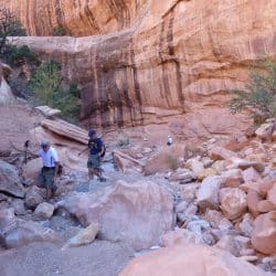 People hiking in a canyon