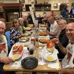 group of cyclers enjoying lunch