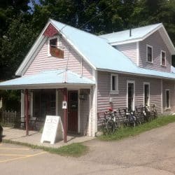 Pink house rest stop on east coast bike trip
