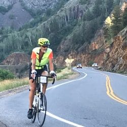 Biker on mountain road