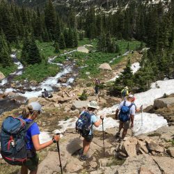 Hiking down the trail from Sky Pond in Rocky Mountain National Park