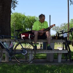 Ukulele stop while cycling in Center Point, Texas
