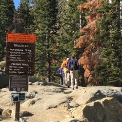 Sign on hiking trail in Yosemite National Park