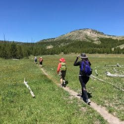Two hikers on a trail in Yellowstone National Park